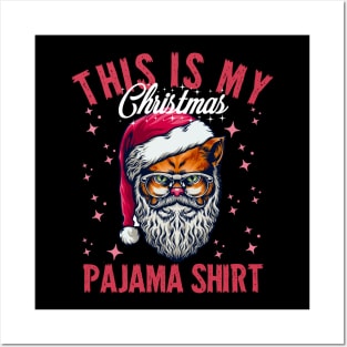 This Is My Christmas Pajama Outfit Xmas Lights Funny Cat Posters and Art